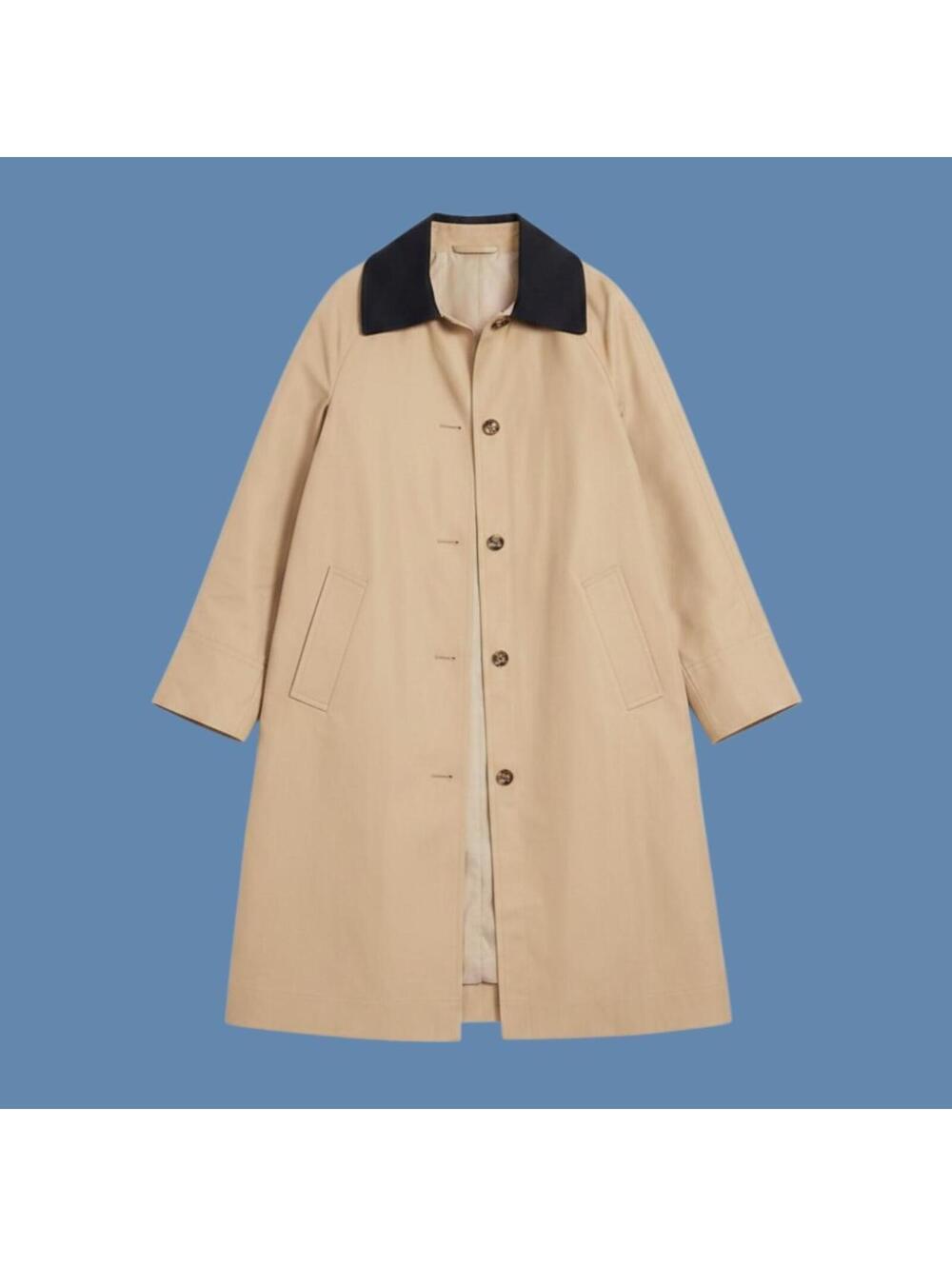 Water-Resistant Classic Beige Trench Barn Coat with Black Corduroy Collar